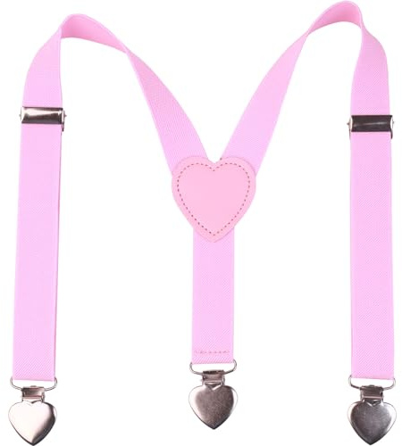 GUCHOL Kids Suspenders for Boys and Girls Adjustable Elastic Peach Heart Suspenders (Pink)