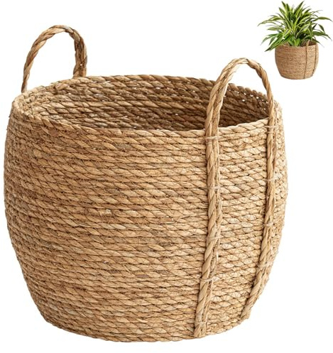Cesti di alghe, cestino di stoccaggio intrecciato da 25 cm/9,8 pollici con manici, contenitore a vaso di piante rustiche per piante da casa giocattoli vanti