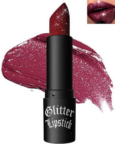Glitzer-Lippenstift,Wasserdichter Lang anhaltender Lipgloss, Diamond Metallic Funkelnder Matt Lippenstift, Matte Glitter Lipstick Lip Gloss für Frauen Lippen Make-up,Geschenk zum Halloween-07Burgundy
