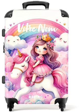 NoBoringSuitcases© Kinderkoffer, Reisekoffer Personalisiert, Kinderkoffer | 72 L - Mädchen, Koffer Groß, TSA, Koffer Mädchen, Koffer 20kg Gepäck, Koffer Mittelgroß (Prinzessin - Regenbogen, 67 cm - )