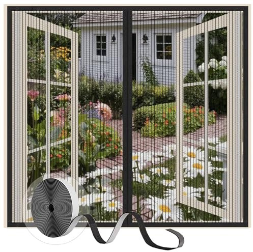 Mosquitera para ventana 120x165cm Cierre automático Mosquitera enrollable Anti insectos moscas mosquitos ventanas de balcón ventanas correderas,negro