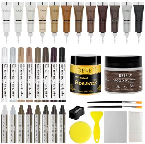 DEWEL wood filler Kit,37 Wood Repair Kit,Wood Furniture Repair Kit,laminate floor repair kit,Cracks,Floor Furniture Repair Scratches,Cracks,Hole for Floor,Table,Door,Cabinet,Christmas Gifts(37PCS)