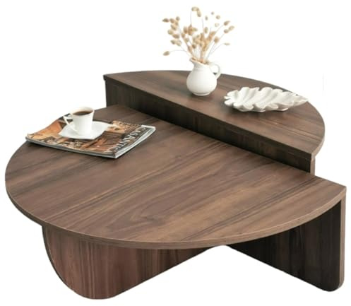 CONCEPT USINE Table Basse Mila Ronde Effet Noyer Modulable 90 cm | Deux éléments dissociables, panneaux mélaminés, studio ou appartement