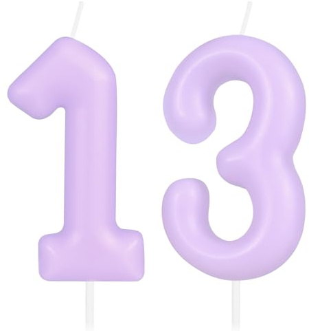 Hongplus Vela de cumpleaños número 13 y 3, color morado macarrón, decoración de pastel morado para niñas y mujeres, sin scent