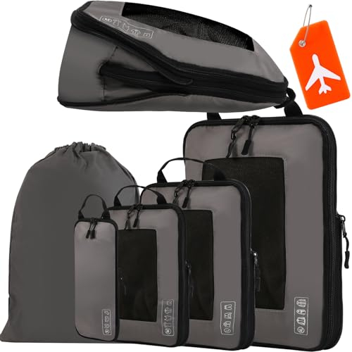 Koffer Organizer Set 5 Teilige,Compression Packing Cubes mit schuhbeutel Wird mit Kofferanhänger Koffer,Travel Organizer Packtaschen für Koffer Rucksack schuhbeutel Kleidertaschen
