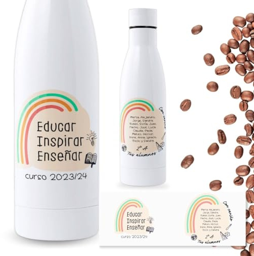 DEREGALOOS Botella térmica personalizada con foto y texto 700ml. Botella de agua acero inoxidable personalizada. Libre de BPA y reutilizable. Regalo para profesores.