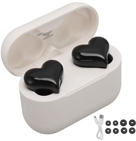 Dpofirs Auricolari Wireless Cuffie Bluetooth 5.3 Auricolari con Suono Basso Auricolari Impermeabili Cuffie Intrauricolari, Regali Unici a Forma di Cuore, Taglie XS/S/M/L (BLACK)