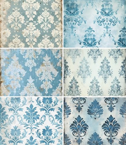 Papel de arroz Damasco Azul Pálido, 20 x 26,6cm (6pc) - 6 Diseños para Scrapbooking Tarjetas Manualidades, Decoupage by CRAFT KREATIVELY