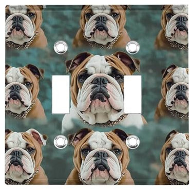 Divertente bulldog inglese a 2 bande doppia interruttore copertura decorativa interruttore luce piastra elettrica per camera da letto cucina decorazione casa 11,4 x 11,7 cm