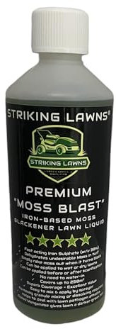 Premium Moss Blast, 500ml / 250m² by Striking Lawns ® Pro Range Moss Killer for Grass | Fast Acting Iron Sulphate Liquid (Covers 250m2)