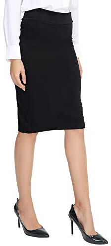 Urban CoCo Women's Elastic Waist Stretch Bodycon Midi Pencil Skirt (XS,Black)