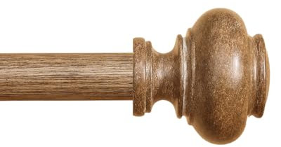 Wood Curtain Rods for Windows 48 to 84 Inch, 1 Inch Heavy Duty Curtain Rods with Imitation Wood Grain Finials, Boho Adjustable Drapery Rod, Decorative Farmhouse Rustic Single Window Curtains Rod
