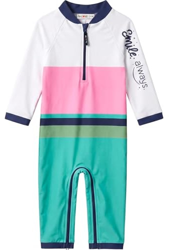 weVSwe Baby pojke baddräkt onepiece UPF 50+ långärmad pojke rash guard med stegdragkedja 0–3 år, Blå vit, 18-24 månader