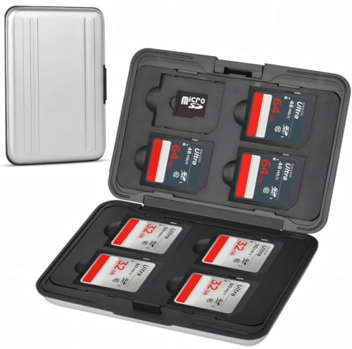 NJCXOLA Estuche de 8 Compartimentos para Tarjetas de Memoria, 8 Tarjetas SD y 8 Micro SD, para SDXC, SDHC, SD, Resistente al Agua, A Prueba de Golpes (Negro)