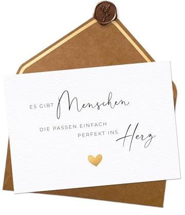 Joli Coon Es gibt Menschen die passen einfach perfekt ins Herz Karte | 400g strukturiertes Designerpapier, Goldveredelung, Naturkuvert, echtes selbstklebendes Wachssiegel, Premium-Papeterie
