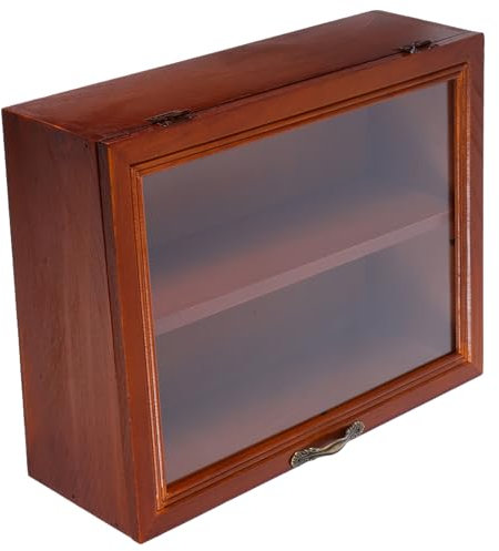 Kleine Tischvitrine mit Acryl Klapptür Braun Vintage