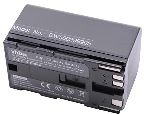 vhbw batteria sostituisce Canon BP-975, BP-955, BP-925, BP-950G per videocamera camcorder (3600mAh, 7,4V, Li-Ion)
