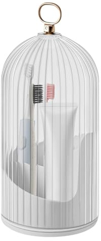 Soporte para cepillo de dientes cerrado, vitrina de cosméticos para tocador, organizador de encimera de baño de gran capacidad con cubierta deslizante y 3 ranuras