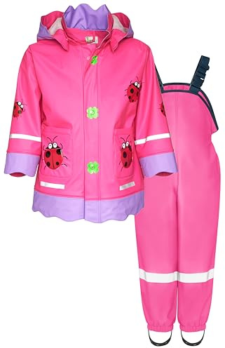 Playshoes Regen-Set Regenlatzhose Regnsäker jumpsuit, rosa nyckelpiga, 116 (2 pack) unisex - barn och tonåringar, Rosa nyckelpiga, 116
