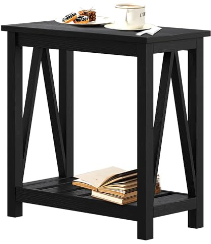 ChooChoo Farmhouse End Table, Narrow Side Table with Shelf