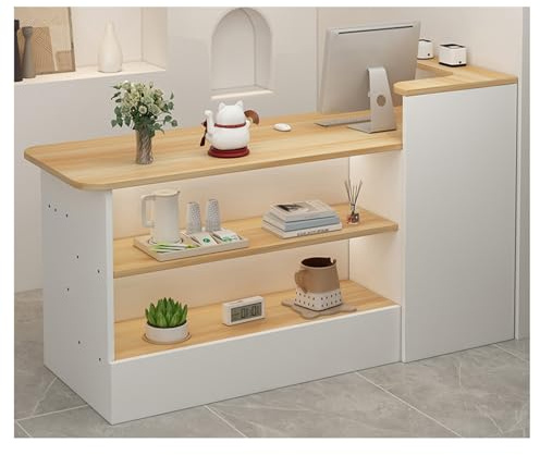 Mostrador De Recepción,Mostrador de recepción con mostrador,mostradores de recepción con 1 cajón y 1 armario，para salón de belleza,supermercado,tienda de conveniencia(B-Light walnut,160cm/63in)