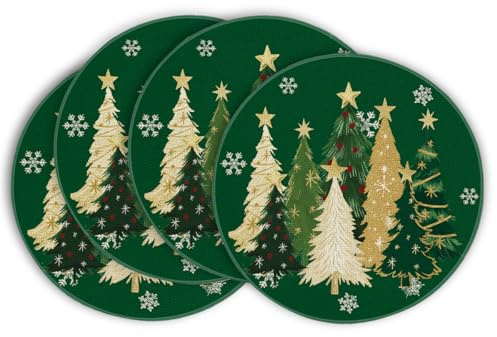 Artoid Mode Set di 4 tovagliette natalizie con alberi e stelle, 37 cm, tovagliette rotonde per cucina e feste, decorazione invernale