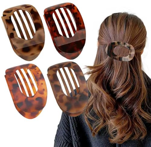 Diffaxy 4pinzas para el pelo de pico de pato, horquillas planas redondas y pinzas planas curvadas para cabello fino, pinzas con diseño de leopardo para mujer