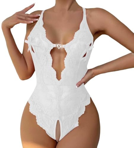 Body Sexy avec Entrejambe Ouvert B Dessous Sexy A Cup, Blanc., L