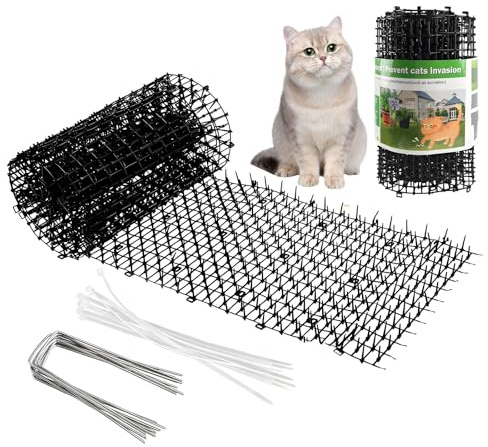 30 * 200cm Cat Scat Mat With Spikes Roll,Anti Cat Spikes with Pegs,Cat Repellent Mat With Spikes Anti Cat Dog Deterrent,Flat Prickle Strip Dig Stopper,Pet Deterrent Mats for Garden,Fence,Home