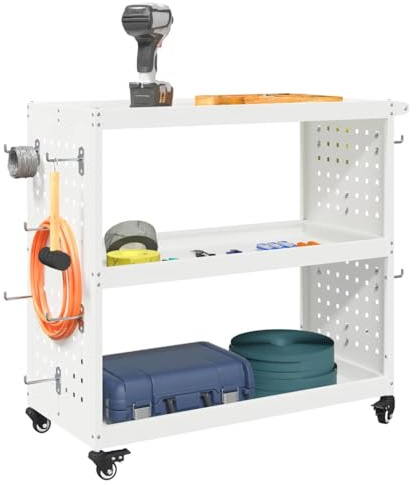 vidaXL Tool Trolley with Shelf White 75 x 35 x 73 cm Cold-rolled Steel