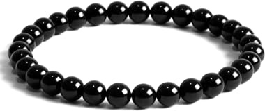 Landorilo Pulseras de Piedras Naturales de 6 mm, Pulsera Elástica con Cuentas para Hombre y Mujer, Pulsera Amistad, Joya de Regalo con Cuentas de Repuesto(Obsidiana Negra)