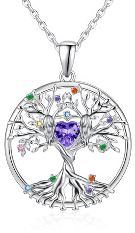Tiehuoxia Collier Arbre De Vie En Argent Sterling Pierre De Naissance Rose Octobre Pendentif Cœur Étreinte Bijoux Cadeaux D'anniversaire Pour Femmes