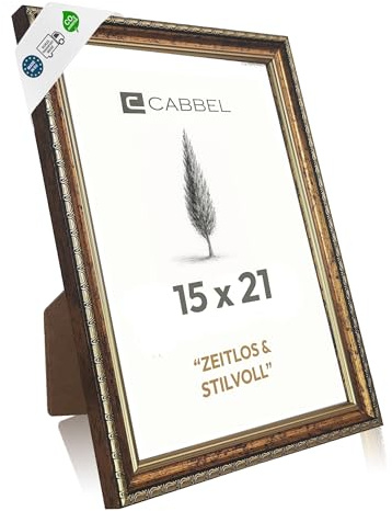 CABBEL Bilderrahmen CELI 15x21 cm Gold – Barock Vintage Rahmen im Antik Look – Dekorativer Fotorahmen mit bruchsicherem Acrylglas – Für Fotos, Poster & Urkunden – Elegant für Wohnzimmer & Büro