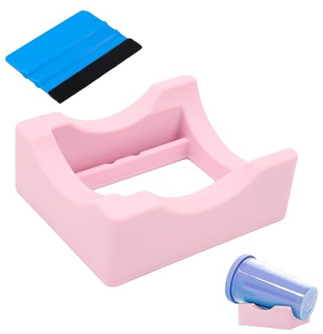Silicone Cup Cradle for Tumbler, Sturdy Tumbler Cradle Holder, with Felt Squeegee, for Cups, Bottles,Tumbler and DIY Desktop Accessories (Pink)