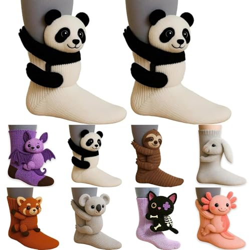 Djurstrumpor kvinnor tonårsflicka gåvor varma och mjuka nyhet 3D-stickade roliga sengångare djur kramstrumpor söt sengångare, kanin, panda, axolotl och fler djurdesigner för män och kvinnor, Vitt, one