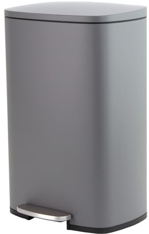 Panana 50L Rectangular Stainless Steel Kitchen Pedal Bin Modern Rubbish Waste Dustbin with Soft-Close Lid & Inner Bucket (Grey, 50L)