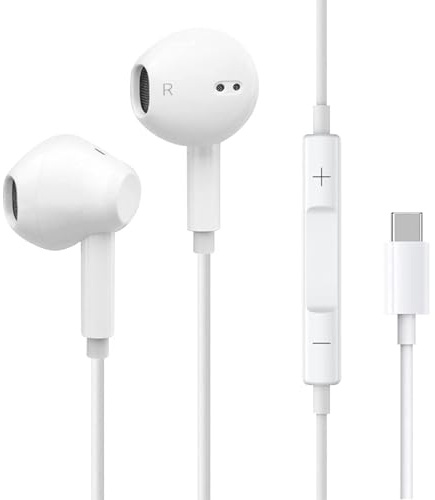 USB C Headphones, Type C Earphones Wired Hi-Fi Stereo Noise Earbuds In Ear USB C, reduction with Mic&Volume Control for iPhone 15/15 Pro/16/16 Pro Max, P40/P30 Mate 20,Galaxy S23/S22, Ultra Note 10/20