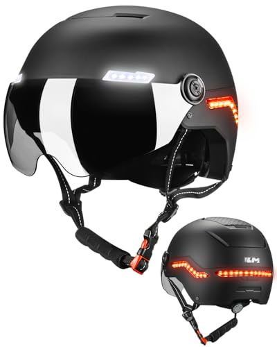 ILM Casco Patinete Electrico Adulto Casco Bicicleta Homologado NTA-8776 CPSC CE con Luz LED Intermitentes & Freno con Visera para Hombre Mujer Modello MB101L,Negro Mate,L/XL