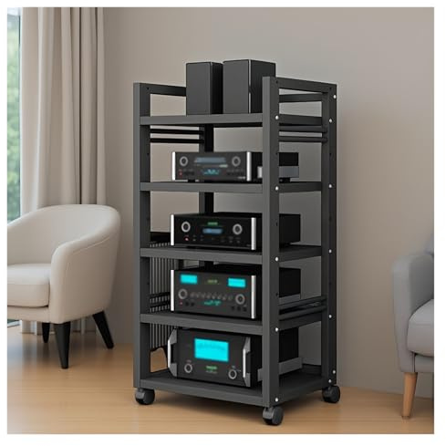 Audio HiFi Regal Rack Audio HiFi Regal Rack 5-stufiges for Heimkino, höhenverstellbares for Büros/Aufnahmeräume/Heimkino(Schwarz)