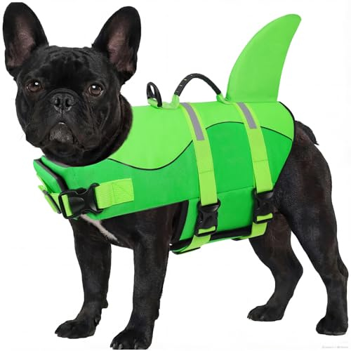 ASENKU Giubbotto Salvagente per Cani, Giubbotto Salvataggio Cane Squalo per Nuoto e Sport Acquatici, con Maniglia Superiore e Cintura di Sicurezza Regolabile, per Cani di Taglia Piccola Media Grande M
