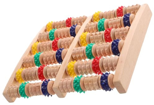 MUCKLILY Holz Rollen Fußmassagegerät Klein mit Gummi Ergonomisch zur Meridian Stimulation und Durchblutungsförderung Heimmassagegerät für Entspannung und Stressabbau