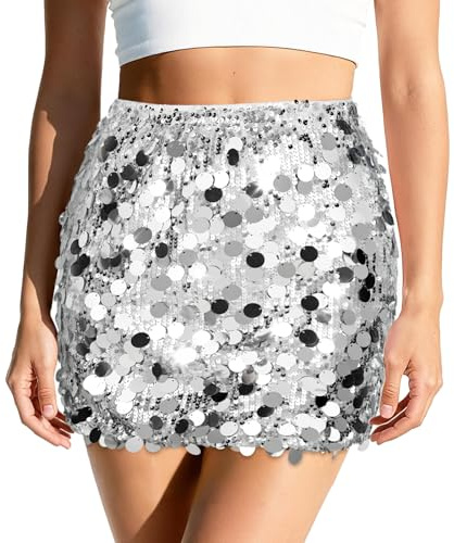 XquiziFit Paillettenrock Mini für Damen Glitzernder Sexy Micro Rock Party Oder Nachtleben