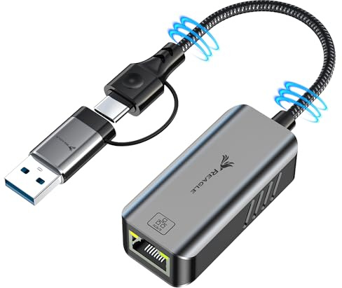 Reagle USB-A USB-C 3.2 a RJ-45 Ethernet adaptador - 5000 Mbps, carcasa de aluminio, indicador LED, Plug & Play, compatible con Windows y Mac OS, Android, Linux