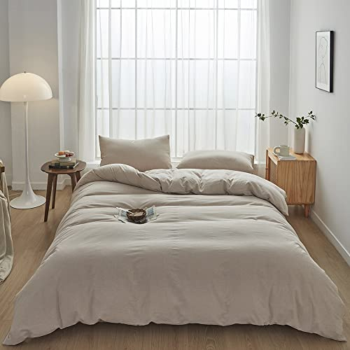 FACE TWO FACE Bedding Duvet Cover Set100% Washed Cotton Duvet Cover Linen Like Textured Breathable Durable Soft Comfy (Queen, Tannish Linen Grey)
