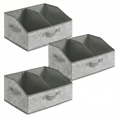 Aufbewahrungsbox Stoff 3er Set mit Trennwand – Faltbare Organizer Box 40x30x20 cm für Schrank, Regal, Kleidung, Hellgrau