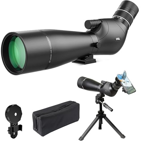 Three Triping Dual Focusing ED Spotting Scope, 20-60x80 Spotting Scopes with Phone Adapter, Tripod & Carrying Case, BAK4 Ultra High Definition, IPX7 Waterproof Fogproof for Bird Watching