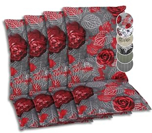 GO-DE Textil Bequeme und attraktive Polsterauflagen für Mittellehner-Gartenstühle (4er-Set, Red Roses grau, Mittellehner)