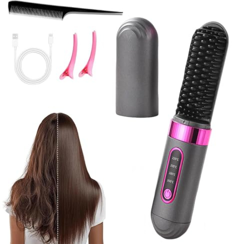 Cepillo Alisador De Pelo InaláMbrico, Calefacción CeráMica MCH Planchas De Pelo 4 Ajustes De Temperatura Con Cuidado Capilar Con Iones Negativos Velocidad De Alisado 2 Veces Más Rápida
