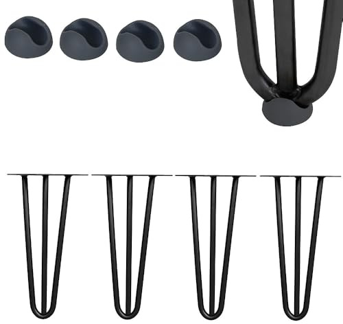 Mucola Hairpin Legs Tischbeine 4er Set 30 cm 3 Streben Stahl Schwarz 12 mm | Haarnadel Tischfüße aus Rundstahl pulverbeschichtet, kratzfest und rostbeständig, inkl. Schrauben und Anschraubplatten