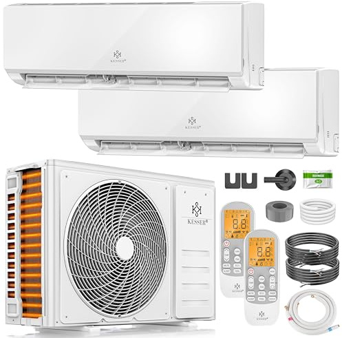 KESSER® Multisplit Klimaanlage 2 Innengeräte, 18000 BTU, Split Klimagerät Set mit WiFi/App, Heizen & Kühlen, Inverter, Eco-Modus, Luftentfeuchter & Ventilator, sehr leise, R32, Montagematerial